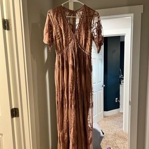 PinkBlush Mauve Lace Mesh Overlay Maternity Maxi Dress